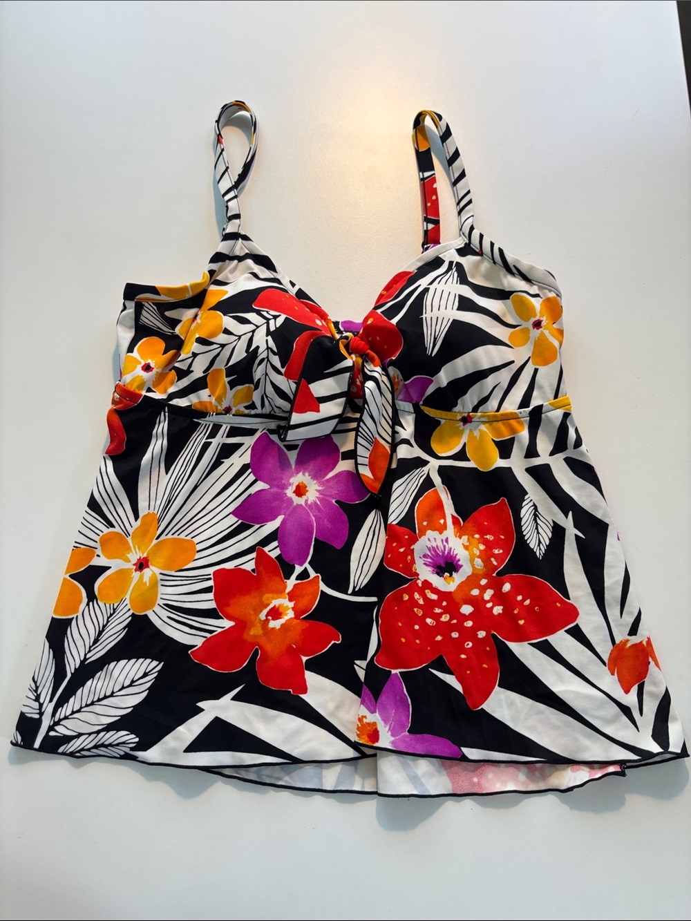 Floral Tie-Front Camisole Tank Top - Black Red, Orange & Purple Flowers -534sku
